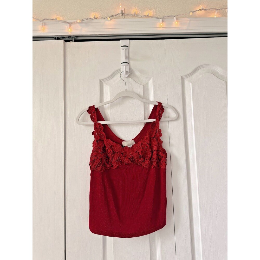 Vintage Fashque Studio Y2K Cherry Red Tank Top with 3D Rosettes, Women's Medium